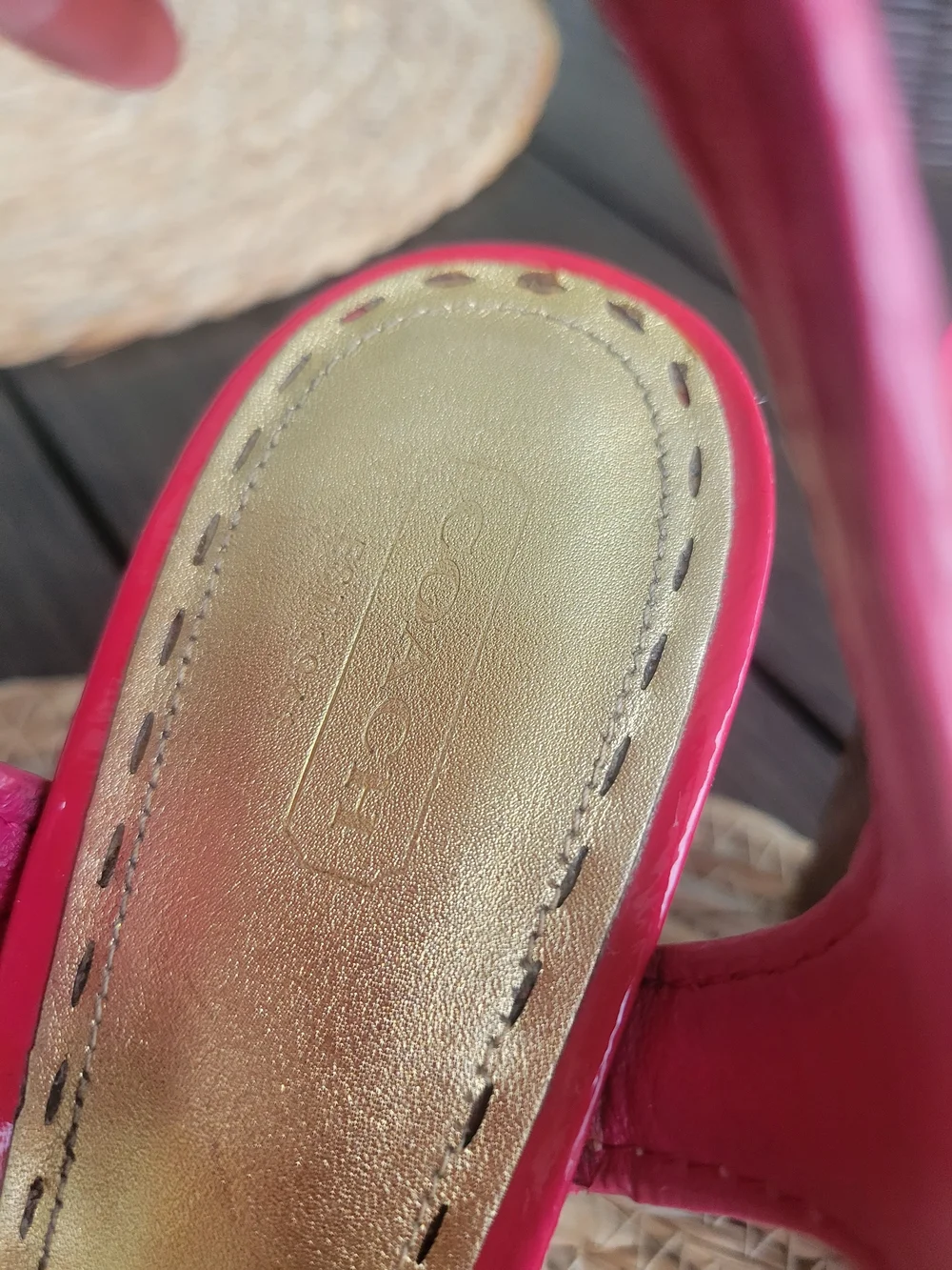 Coach Hot Pink Patent Leather Wedge Sandals